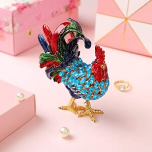 Furuida Rooster Trinket Boxes Hinged Enameled Jewelry Box Hand-Painted Animals Ornaments Craft Gift for Home Decor (Blue)