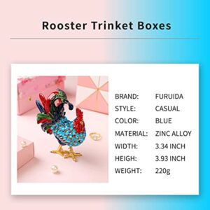 Furuida Rooster Trinket Boxes Hinged Enameled Jewelry Box Hand-Painted Animals Ornaments Craft Gift for Home Decor (Blue)