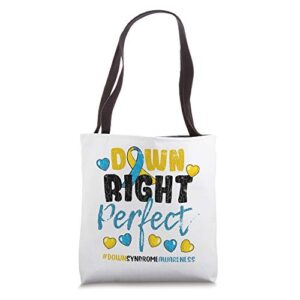 down right perfect downs syndrome awareness happy gift tote bag