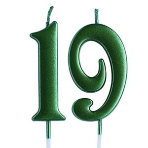 green 19th birthday candle, number 19 years old candles cake topper, boy or girl party decorations, supplies
