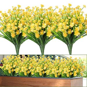 whonline 12pcs artificial fall flowers for outdoors plastic uv resistant shrubs plants for garden wedding farmhouse indoor outdoor decor(yellow)