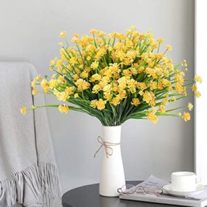 Whonline 12pcs Artificial Fall Flowers for Outdoors Plastic UV Resistant Shrubs Plants for Garden Wedding Farmhouse Indoor Outdoor Decor(Yellow)