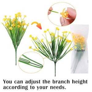 Whonline 12pcs Artificial Fall Flowers for Outdoors Plastic UV Resistant Shrubs Plants for Garden Wedding Farmhouse Indoor Outdoor Decor(Yellow)