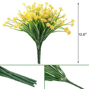 Whonline 12pcs Artificial Fall Flowers for Outdoors Plastic UV Resistant Shrubs Plants for Garden Wedding Farmhouse Indoor Outdoor Decor(Yellow)