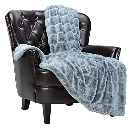 Chanasya Luxurious Soft Faux Frost Tip Fur and Velvety Mink Throw Blanket - Cozy Blanket for Sofa Chair Couch Bed and Living Room - Reversible Silky Royal Luxurious Blanket (50x65 Inches) Dark Blue