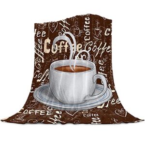retro rural coffee cup theme throw blanket flannel microfiber blanket, vintage shabby coffee brown fleece blankets – 40 x 60 in, soft warm cozy lightweight throw blanket for couch sofa bed