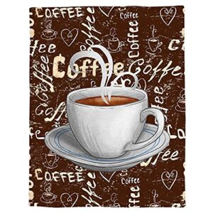 Retro Rural Coffee Cup Theme Throw Blanket Flannel Microfiber Blanket, Vintage Shabby Coffee Brown Fleece Blankets - 40 x 60 in, Soft Warm Cozy Lightweight Throw Blanket for Couch Sofa Bed