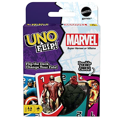 Mattel Games UNO FLIP Marvel Card Game with 112 Cards, Gift for Kid, Family & Adult Game Night for Players 7 Years & Older