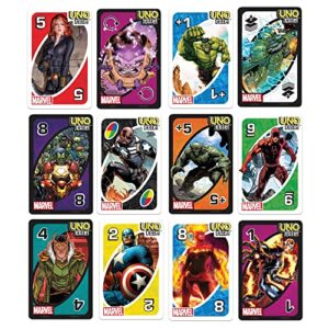 Mattel Games UNO FLIP Marvel Card Game with 112 Cards, Gift for Kid, Family & Adult Game Night for Players 7 Years & Older