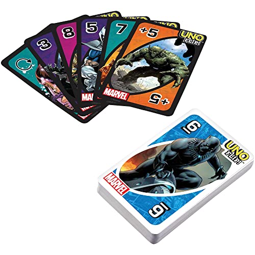 Mattel Games UNO FLIP Marvel Card Game with 112 Cards, Gift for Kid, Family & Adult Game Night for Players 7 Years & Older