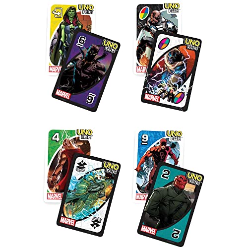 Mattel Games UNO FLIP Marvel Card Game with 112 Cards, Gift for Kid, Family & Adult Game Night for Players 7 Years & Older