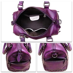 Genuine Leather Handbags for Women Purse Satchel Vintage Handmade Handbag Crossbody Shoulder Bag (Purple)