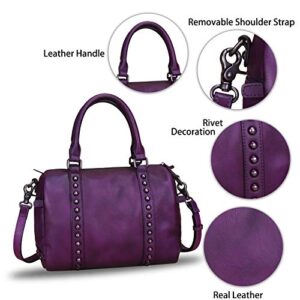 Genuine Leather Handbags for Women Purse Satchel Vintage Handmade Handbag Crossbody Shoulder Bag (Purple)