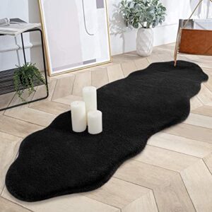 rainlin ultra soft fluffy faux fur sheepskin area rug modern 2×6 living room fur runner rugs shaggy beside rugs warm faux fur couch cover for sofa and bay window, black