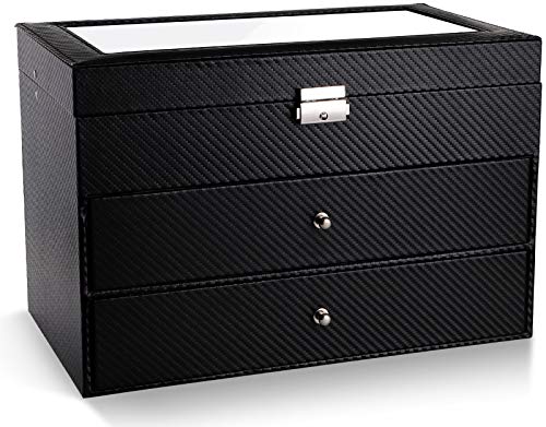 Nicunom 18 Slots Sunglasses Organizer Collector Eyeglasses Sunglass Glasses Storage Box Eyeglasses Eyewear Display Case with Drawer, Lockable, Black