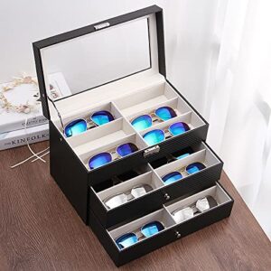 Nicunom 18 Slots Sunglasses Organizer Collector Eyeglasses Sunglass Glasses Storage Box Eyeglasses Eyewear Display Case with Drawer, Lockable, Black