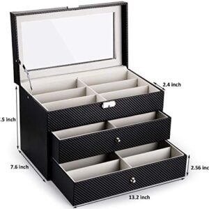 Nicunom 18 Slots Sunglasses Organizer Collector Eyeglasses Sunglass Glasses Storage Box Eyeglasses Eyewear Display Case with Drawer, Lockable, Black