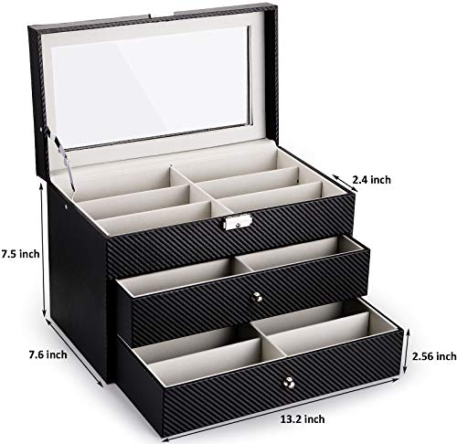 Nicunom 18 Slots Sunglasses Organizer Collector Eyeglasses Sunglass Glasses Storage Box Eyeglasses Eyewear Display Case with Drawer, Lockable, Black