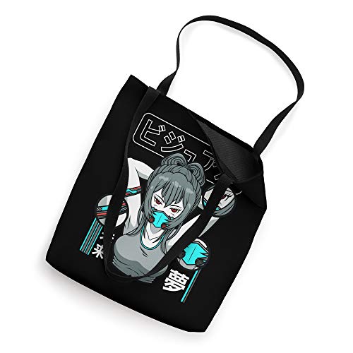 Aesthetic Vaporwave Waifu Anime Mask Girl Tote Bag