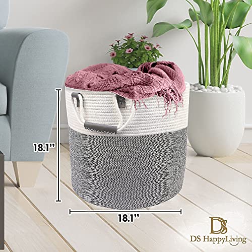 DS HappyLiving Blanket Holder Living Room XXL (Set of 2) 18x18 Basket 100% Natural Cotton Blanket Basket Living Room Blanket Storage