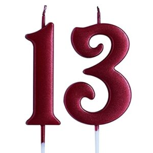 red 13th birthday candle, number 13 years old candles cake topper, boy or girl party decorations, supplies