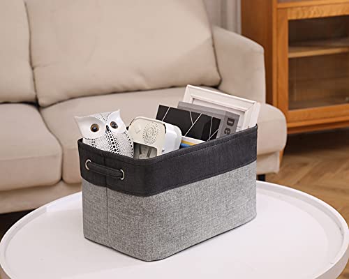 MAQIAO 3 Pack Collapsible Storage Bin Foldable Canvas Fabric Storage Basket Cube Box, Sturdy Organizer with Handles for Home, Office, Nursery, Closet Shelves (Black and Grey)