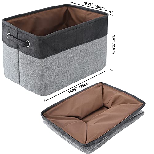 MAQIAO 3 Pack Collapsible Storage Bin Foldable Canvas Fabric Storage Basket Cube Box, Sturdy Organizer with Handles for Home, Office, Nursery, Closet Shelves (Black and Grey)