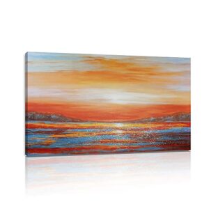 colorful ocean sunset abstract beach wall art for living room orange red warm sunrise artwork bathroom wall decor large beach posters picture over the bed 20″x40″x1