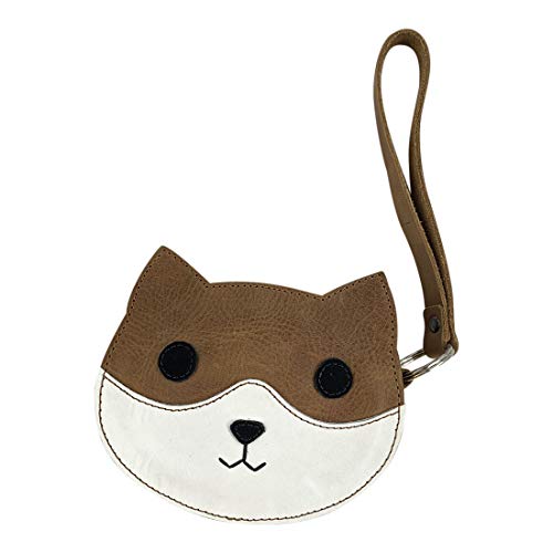 Hide & Drink, Small Cat Face Clutch Handmade from Full Grain Leather - Minimalist Purse to Carry Money, Change, Cards - Mini Pouch with Zipper - Single Malt Mahogany