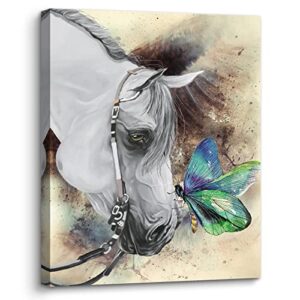 horse butterflies canvas wall art gray white horse and color butterflies wall decoration art painting animal pictures art microjet prints bedroom living room office home decoration 12″x 16″