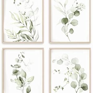 Vivegate Light Botanical Plant Wall Art Prints - Set of 4 Plant Wall Decor Prints Floral Kitchen Flower Leaves Wall Art Boho Leaf Eucalyptus (Medium - 8"X10", Light Green)