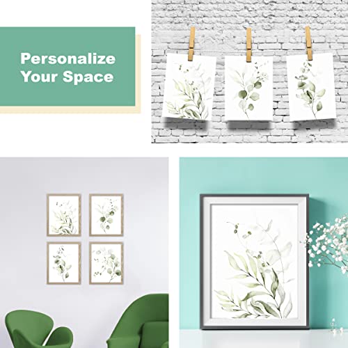 Vivegate Light Botanical Plant Wall Art Prints - Set of 4 Plant Wall Decor Prints Floral Kitchen Flower Leaves Wall Art Boho Leaf Eucalyptus (Medium - 8"X10", Light Green)