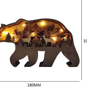 Linwnil Forest Animal Wooden Home Wall Sculptures Ornament,Multi-Layer 3D Wood Carving Art Shelf Table Wood Crafts Home Furnishing (Bear)