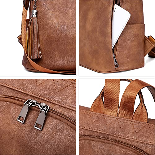 BROMEN Backpack Purse for Women Leather Anti-theft Travel Backpack Fashion Shoulder Bag Retro Brown