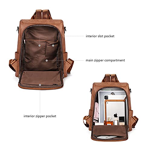 BROMEN Backpack Purse for Women Leather Anti-theft Travel Backpack Fashion Shoulder Bag Retro Brown