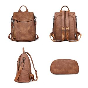 BROMEN Backpack Purse for Women Leather Anti-theft Travel Backpack Fashion Shoulder Bag Retro Brown