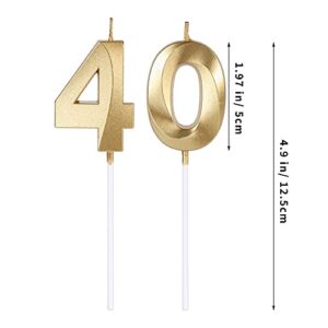 Gold 40th Birthday Candles for Cakes, Number 40 4 Glitter Candle Cake Topper for Party Anniversary Wedding Celebration Decoration