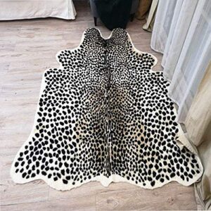 leopard print rug faux fur cheetah rug cowhide animal skin mat carpet for office, livingroom, bedroom non-slip home decor 40x37inch/ 3.2×3.1ft