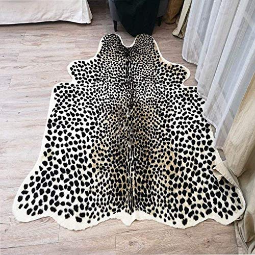 Leopard Print Rug Faux Fur Cheetah Rug Cowhide Animal Skin Mat Carpet for Office, Livingroom, Bedroom Non-Slip Home Decor 40x37Inch/ 3.2x3.1Ft