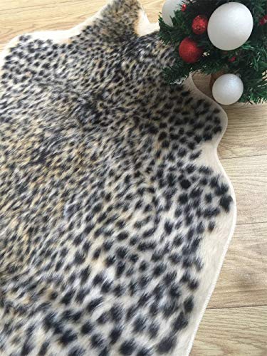 Leopard Print Rug Faux Fur Cheetah Rug Cowhide Animal Skin Mat Carpet for Office, Livingroom, Bedroom Non-Slip Home Decor 40x37Inch/ 3.2x3.1Ft