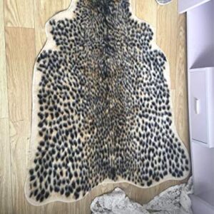 Leopard Print Rug Faux Fur Cheetah Rug Cowhide Animal Skin Mat Carpet for Office, Livingroom, Bedroom Non-Slip Home Decor 40x37Inch/ 3.2x3.1Ft