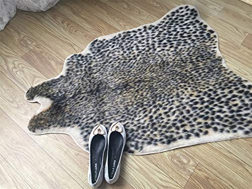 Leopard Print Rug Faux Fur Cheetah Rug Cowhide Animal Skin Mat Carpet for Office, Livingroom, Bedroom Non-Slip Home Decor 40x37Inch/ 3.2x3.1Ft