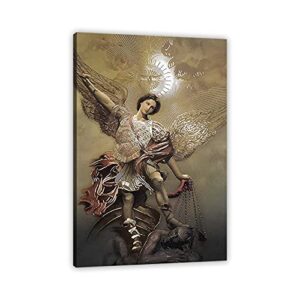 st. michael the archangel poster artwork stretched and framed giclee print painting canvas wall art living room posters bedroom painting for home decor ready to hang (16x24inch)
