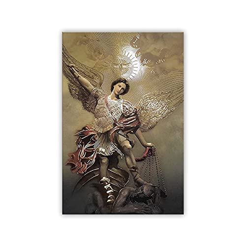 St. Michael The Archangel Poster Artwork Stretched and Framed Giclee Print Painting Canvas Wall Art Living Room Posters Bedroom Painting for Home Decor Ready to Hang (16x24inch)