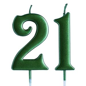 green 21st birthday candle, number 21 years old candles cake topper, boy or girl party decorations, supplies