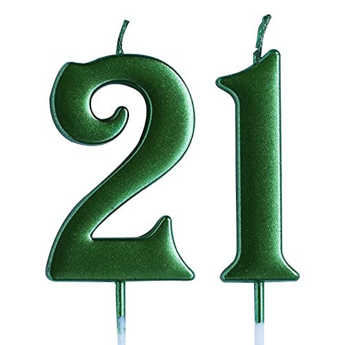 Green 21st Birthday Candle, Number 21 Years Old Candles Cake Topper, Boy Or Girl Party Decorations, Supplies