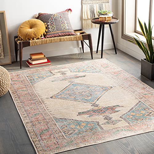 Artistic Weavers Yolanda Vintage Medallion Area Rug,7'10" x 10'2", Sky Blue/Orange