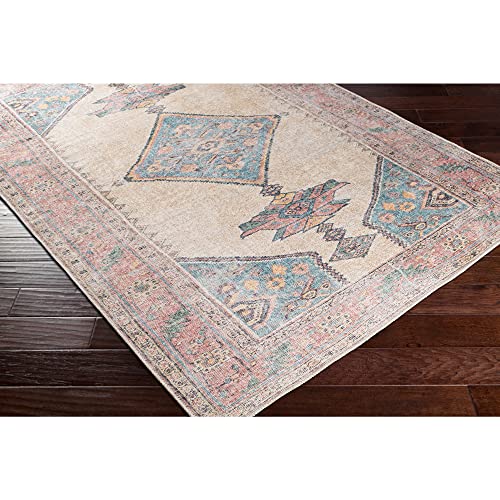 Artistic Weavers Yolanda Vintage Medallion Area Rug,7'10" x 10'2", Sky Blue/Orange