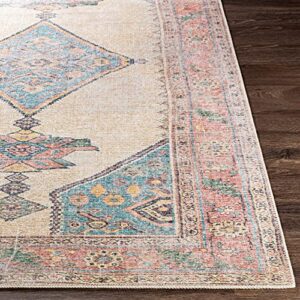 Artistic Weavers Yolanda Vintage Medallion Area Rug,7'10" x 10'2", Sky Blue/Orange