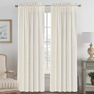 linen curtains elegant natural linen blended curtains energy efficient light filtering / rod pocket window treatments panels / drapes for livingroom (set of 2, ivory, 52 inch w x 84 inch l)